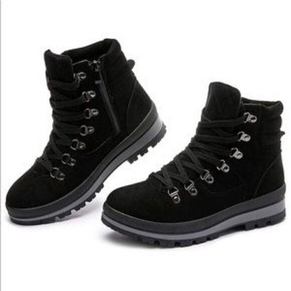 NEW Black Combat Snow Boots Lace Up Ankle - Picture 1 of 7